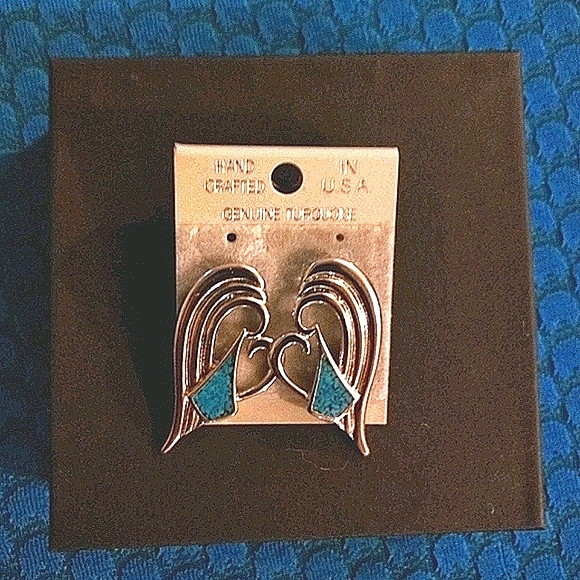 VINTAGE GENUINE Turquoise Earrings NEW OLD STOCK - Picture 3 of 8